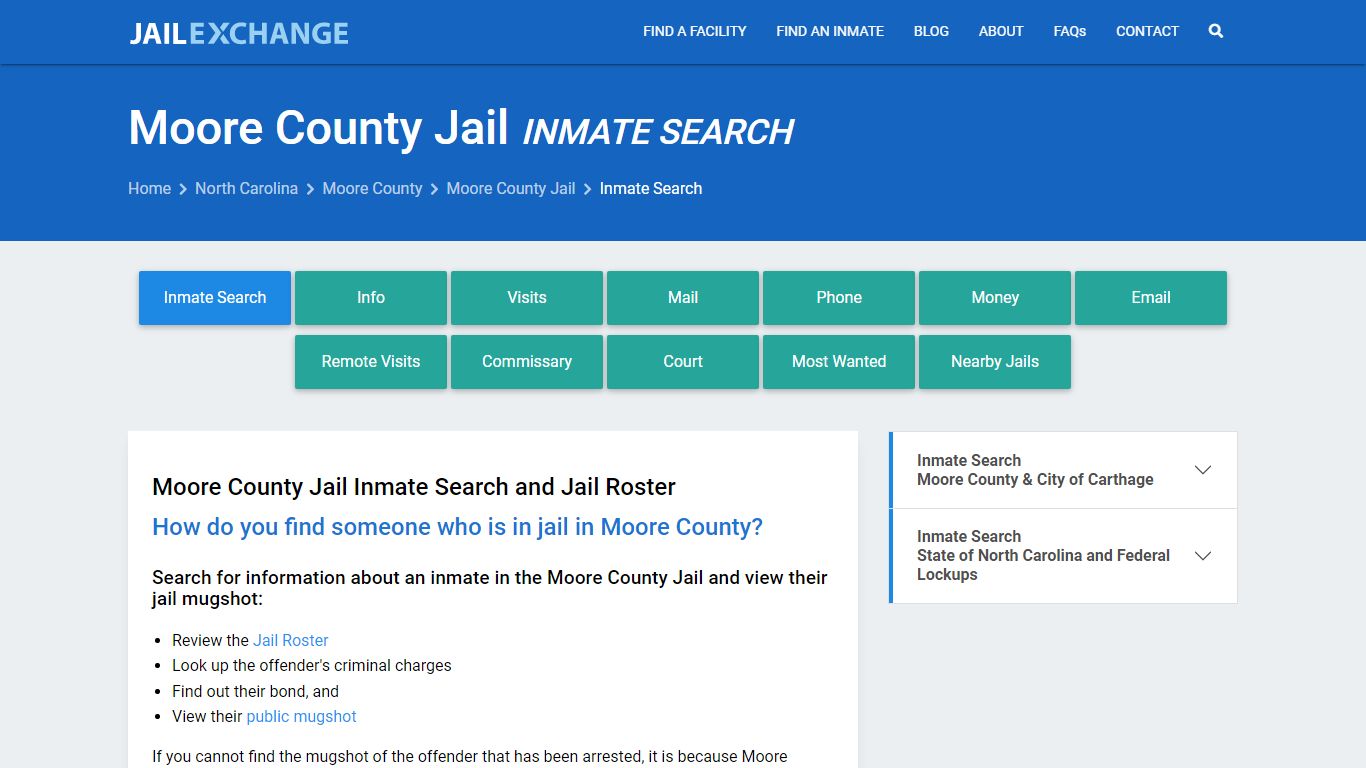 Inmate Search: Roster & Mugshots - Moore County Jail, NC